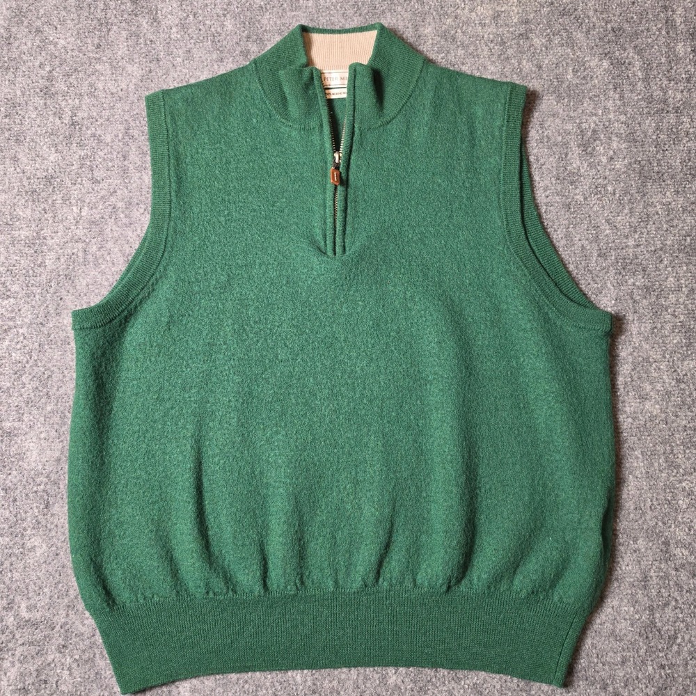 Peter Millar Mens Green 100% Merino Wool Quarter Zip Sweater Vest Large